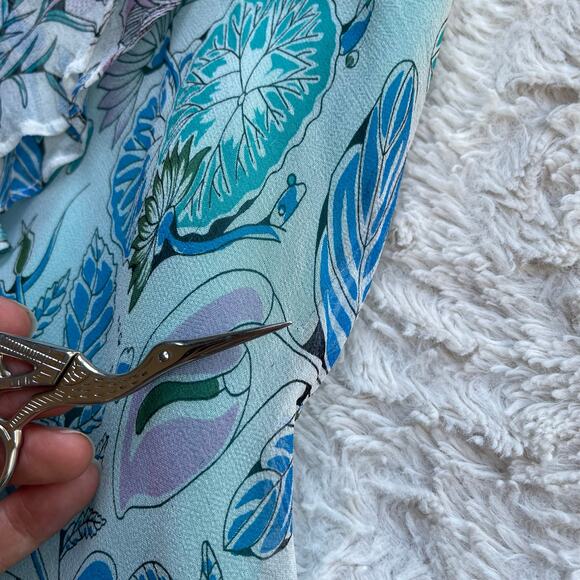 ICE silk floral fairy slip dress rosette straps ruffle asymmetrical vintage Y2K - Picture 8 of 16